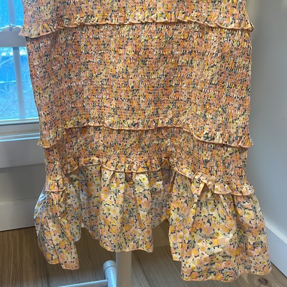 VICI- FRESHEN UP COTTON SMOCKED TIE STRAP DRESS - BLUSH MULTI, XL - Picture 6 of 6